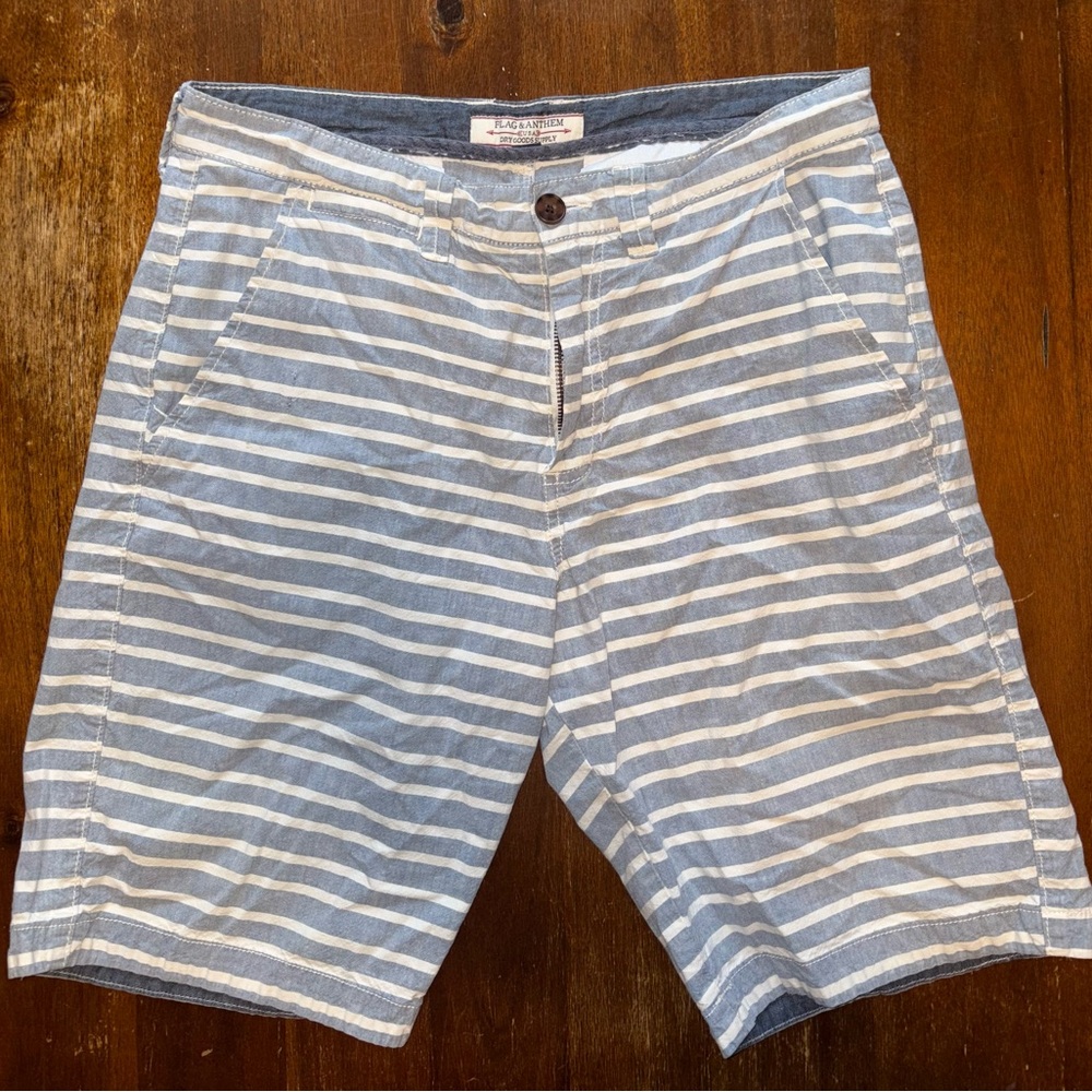 Mens Blue White Striped Chino Shorts Size 32 Coastal Preppy Summer